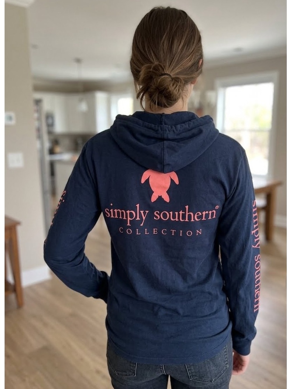 Simply Southern Long Sleeve Cotton Turtle Preppy Blue Hoodie Tee Size S